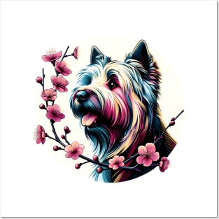 Skye Terrier Enjoys Spring Amidst Cherry Blossoms Posters and Art